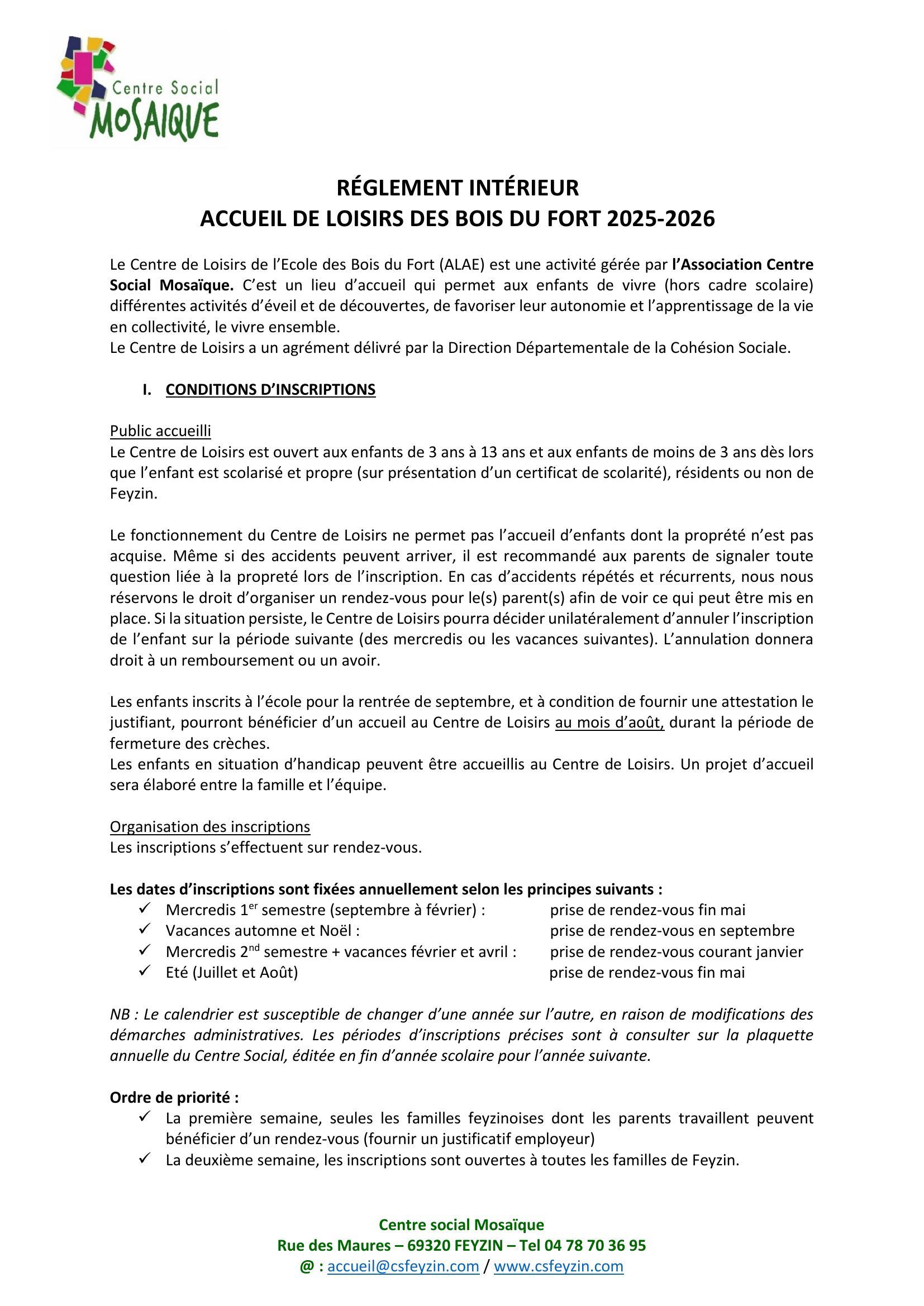 Règlement intérieur ALSH 2025-2026